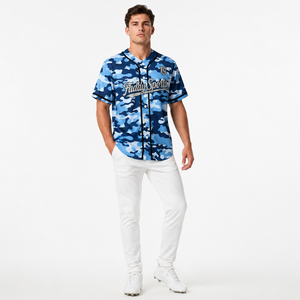Maillot de baseball personnalisé camouflage bleu, sublimation intégrale, chemise de sport boutonnée pour homme, respirant, style hip-hop streetwear, uniforme d'équipe - Product Image 3