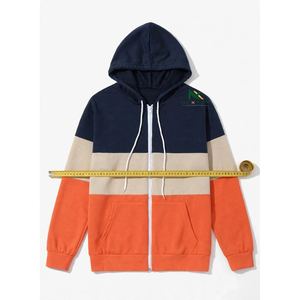 Custom Navy Beige <b>Orange</b> 3-Color Block Zip Up <b>Hoodie</b> Men's Retro Sherpa Fleece Sweatshirt Embroidered Logo OEM Wholesale - Product Image 6