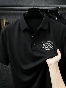 Men's Black Shirt Short Sleeve Solid Pattern Casual Jersey Knitted Polyester/Cotton Breathable Front Design Regular 180g - Product Image 3