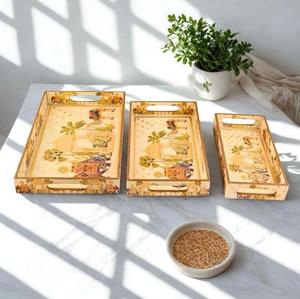 Juego de bandejas de servir rectangulares de madera oriental, pulidas, aptas para lavavajillas, modernas y lujosas, para uso en la cocina, para comida y bebida. - Product Image 3