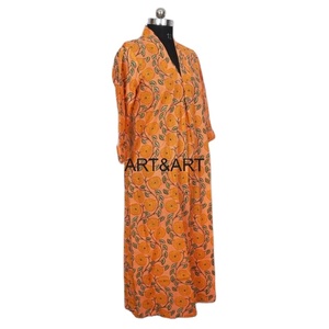 Vestido de algodón hecho a mano con cuello en V y estampado floral hasta el suelo vestido de luna de miel elegante colección de vestidos de noche - Product Image 4