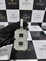 Colgante de Moissanita Número 8 de Plata de Ley 925 con Incrustaciones de Diamantes, Estilo Hip Hop, Pasa el Test de Diamantes