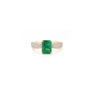 Anillo de Boda de Oro Amarillo K14 Sólido con Esmeralda y Diamantes, Piedra de Nacimiento de Mayo, Venta al por Mayor de Fábrica, Joyería de Gran Demanda - Product Image 1