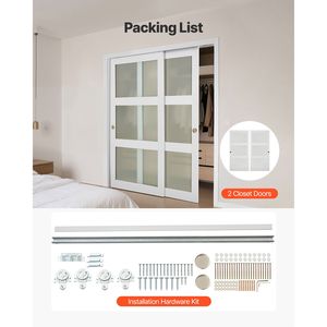 Kit Ferramenta per Porta Scorrevole a Soffietto per Armadio, 72 pollici (doppio 37 pollici) x 80 pollici, con Vetro Satinato a 3 Ante, Guida a Pavimento Solida, per Porte Scorrevoli Doppie - Product Image 6