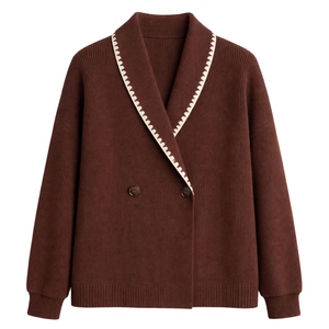 Cárdigan de Punto con Cuello Chal para Mujer, Botones al Frente, Mezcla de Algodón Suave, Adorno Bordado, Manga Larga, Suéter Elegante e Informal - Product Image 1