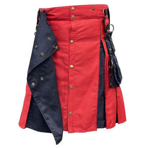 Kilt écossais moderne pour homme, style utilitaire, rouge et noir, avec chaîne antique, collection 2026 - Product Image 2