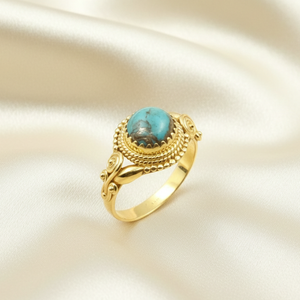 Handmade Blue Copper Turquoise Gemstone 925 Silver <b>Ring</b> Boho Vintage Women <b>Statement</b> Jewelry Yellow Gold Plated Gift <b>Ring</b> Women - Product Image 1