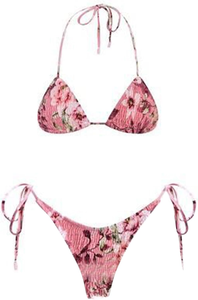 Conjunto de bikini de cuello alto para mujer, traje de baño de dos piezas, top acolchado, parte inferior con lazo ajustable, para piscina o vacaciones de verano - Product Image 4