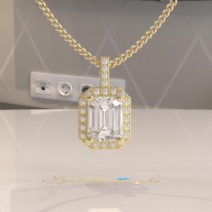 Octagon Cut Moissanite Geometric 14K <b>Gold</b> 2.5CT Certified <b>Pendant</b> Necklace - Product Image 4