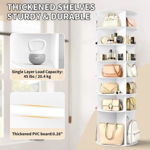 Scarpiera Girevole a 360 Gradi a 7 Livelli in Composito Legno-Plastica Bianco 60x60x184cm per Bambini e Ragazzi - Product Image 6