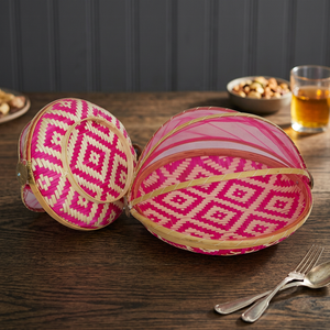 Panier de rangement alimentaire rond pliable en bambou Vinacraft avec couvercle en filet - Product Image 2