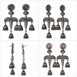 Bulk Order Oxidized <b>Silver</b> Plated <b>Drop</b> <b>Earrings</b> with Ethnic Design from Rajasthan Women's Anniversary Gift Wholesale Supplier - Product Image 4