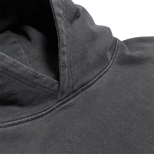 Sudadera con capucha corta vintage de color liso, con efecto desgastado, bordado oversize, de tejido grueso y lavado ácido para hombre - Product Image 6