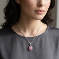 Pendentif en argent sterling 925 plaqué argent avec tourmaline rose naturelle de 13-15 mm de forme ovale et attache ouverte, idéal pour un cadeau