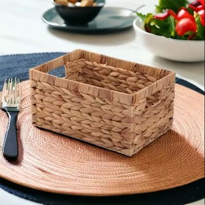 Woven <b>Basket</b> Natural Water Hyacinth Rectangle Storage <b>Basket</b> With <b>Handles</b> Rustic Multi Purpose Organizer - Product Image 3