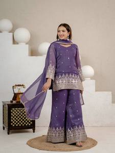 Magnifique ensemble Salwar Kameez pour femme en verre violet brodé romain avec impression numérique, dupatta, séchage rapide, réversible, toutes saisons - Product Image 1