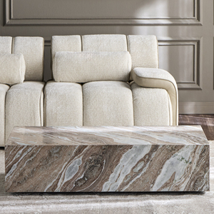 Luxury Rectangular Marble <b>Coffee</b> <b>Table</b> Featuring Polished Surface With Striking Brown & Cream Natural Veining Living Room <b>Table</b> - Product Image 2