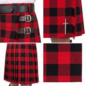 Herren Rob Roy Schottischer Kilt Rot-Schwarz Kariert mit Ledergürtel und Schwertnadel - Product Image 5