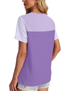 เสื้อยืดผู้หญิง คอวี แขนสั้น ทรงปกติ ผ้าถัก ทอแบบ Color Blocking ใส่สบาย ไม่หดตัว ผลิตจากผ้าฝ้าย/ใยไผ่ ใส่ได้ทุกฤดู - Product Image 2
