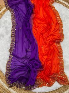 AARA Fashion <b>Orange</b> Purple Silk <b>Saree</b> Embroidered Border Traditional Indian Wedding Wear for Women Sun Protection All Seasons - Product Image 5