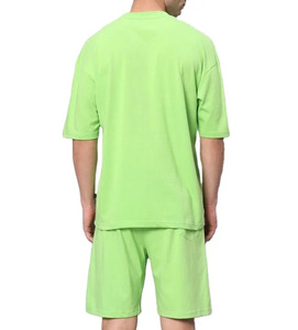 เสื้อยืดโอเวอร์ไซส์สีเขียวมะนาวสำหรับผู้ชาย แขนสั้น คอกลม สไตล์ลำลอง ผ้าเจอร์ซีย์คอตตอน 100% สีพื้น ดีไซน์เรียบง่าย - Product Image 4