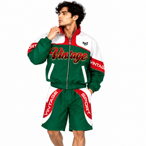 Ensemble coupe-vent 2 pièces personnalisé : veste et short, patchwork nylon polyester, streetwear, survêtement, coupe-vent court, sweats à capuche pour hommes, vente en gros - Product Image 6