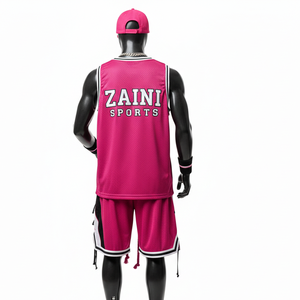 Ensemble short et maillot de basket-ball pour homme, haute qualité, 180 GSM, polyester mesh léger, rose et blanc, logo personnalisé, pour homme - Product Image 2