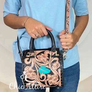 Best Selling 2026 Hand <b>Tooled</b> Floral <b>Leather</b> Speedy Duffel Bag Genuine Cow <b>Leather</b> Mini Handbag with Zipper Closure Shoulder Bag - Product Image 1