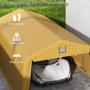 Abri de voiture portable beige 3,66 m x 6,10 m, garage robuste avec fenêtres de ventilation et grande porte enroulable pour 2 voitures - Product Image 4