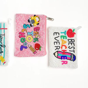 Porte-monnaie perlé coloré fait main pour enfants, portefeuille en tissu personnalisé avec fermeture éclair, pochette à monnaie, vente en gros, pochette perlée pour adolescents - Product Image 1