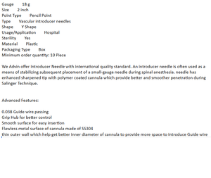 Aguja Introductora en Forma de Y de Primera Calidad, Herramienta de Cateterización Cardíaca y Vascular, Instrumento de Precisión para Procedimientos Cardíacos en Clínicas - Product Image 6