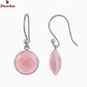 Handmade <b>fine</b> jewelry <b>earrings</b> 925 sterling silver natural rose quartz gemstone dangler drop bezel <b>earrings</b> for wedding party - Product Image 1