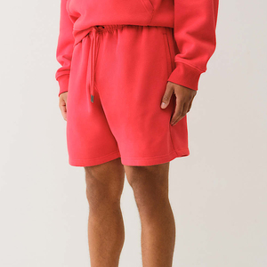 Shorts en coton uni pour homme, taille mi-haute, décontractés, tricotés, respirants, pour l'entraînement, rouge - Product Image 3