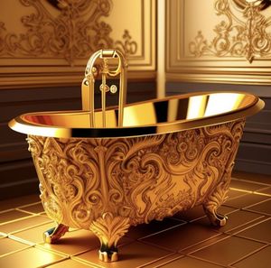อ่างอาบน้ำทองเหลือง Royal Finish ดีไซน์หรูหราแบบลอยตัว สำหรับการปรับปรุงห้องน้ำระดับไฮเอนด์และพื้นที่ใช้สอยที่หรูหรา - Product Image 3