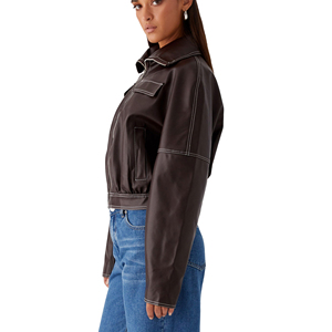 <b>Women</b> Genuine Leather <b>Jacket</b> Biker Style Ladies Classic <b>Zip</b>-<b>Up</b> Slim Fit Black Customized Logo Factory Rate Wholesale OEM - Product Image 4