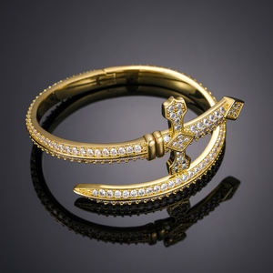 Luxury Gold Plated <b>Cuff</b> <b>Bracelet</b> With Diamond Cross Design Unisex Everyday Wear Jewelry - Product Image 1