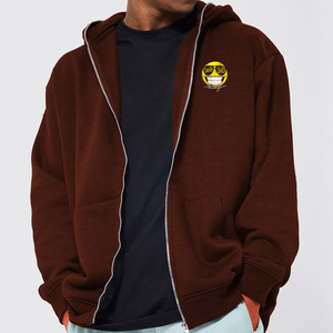 Men's <b>Brown</b> Hooded Zip-Up Sweatshirt Regular Fit Cotton Casual Front Print Logo Autumn Wear - Product Image 3