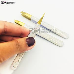 Pince à épiler sourcils RMI en gros, personnalisée, couleur nude scintillante et pointe dorée, ensemble de pinces à épiler - Product Image 5