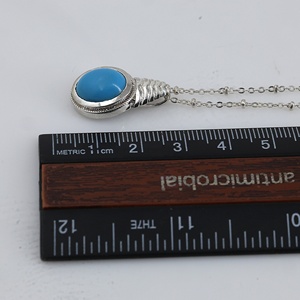 Turquoise Stone Vintage Sterling Silver Oval Pendant <b>Necklace</b> for Women Boho <b>Statement</b> Gemstone Jewelry - Product Image 3