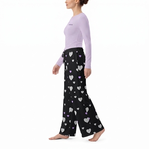 Women's Heart Print Pajama Set Long Sleeve O <b>Neck</b> Top Matching Long Pants Soft Elastic Waist Breathable Sleepwear - Product Image 3