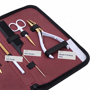 Complete <b>Hair</b> Extension Application Set Micro Ring Bead Crimping Plier Bond Cutter Loop Hook Thread Scissors Sectioning <b>Clips</b> - Product Image 4