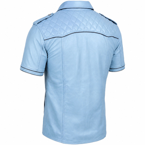 เสื้อเชิ้ตหนังสีน้ำตาลวินเทจสำหรับผู้ชาย แขนสั้น กันน้ำ ระบายอากาศได้ดี ติดกระดุม สไตล์ไบค์เกอร์ ไหล่แบบเย็บติด ป้องกันรังสียูวี - Product Image 2