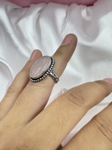 Rose Quartz <b>Ring</b> Round Gemstone <b>Ring</b> Silver Plated <b>Ring</b> Handmade <b>Ring</b> <b>Adjustable</b> <b>Ring</b> - Product Image 1