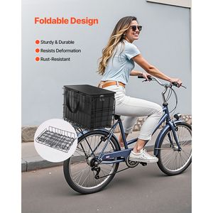 Quick Release Design Rear Bike <b>Basket</b> Foldable <b>Wire</b> Bicycle Cargo Net with Waterproof Cover and Removable Liner Bag - Product Image 5