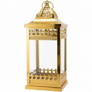 Ensemble de 2 lanternes à bougies en métal doré, décoratives pour le Ramadan, pour la décoration de table intérieure et extérieure, prix le plus bas - Product Image 2