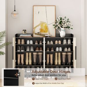 Large Modern 4-Door Shoe Storage Organizer Cabinet Adjustable Sideboard with Entryway Black Shoe Rack - Product Image 4