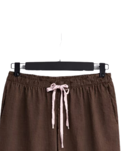 Women Pink Shirt And Brown Wide Leg <b>Pants</b> Two Piece Set Casual Cotton Linen Summer Outfit Custom OEM Clothing Manufacturer - Product Image 6