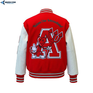 DAIZEN <b>STAR</b> Men Varsity <b>Jacket</b> Orange White Sleeve Embroidered Letter Patch Design Turn-down Collar Single Button Skulls Pattern - Product Image 5