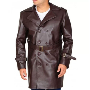 <b>Men's</b> Olive Green Double Breasted Trench <b>Coat</b> With Belt Notched Lapel <b>Long</b> Outerwear Waterproof Canvas Material - Product Image 6