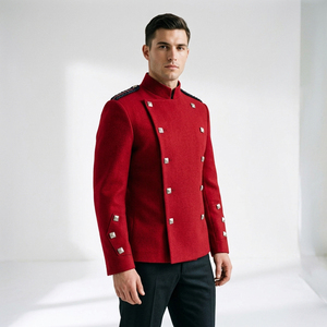 Veste Doublet Écossaise Rouge Cramoisi pour Homme, Coupe Montrose, Col Montant, Cordon d'épaule Foncé, Boutons Argentés, Tenue Cérémonielle - Product Image 1